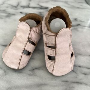 Ministar Baby Infant Crib Shoes Size M 6-12M Pink Leather Vented Washable
